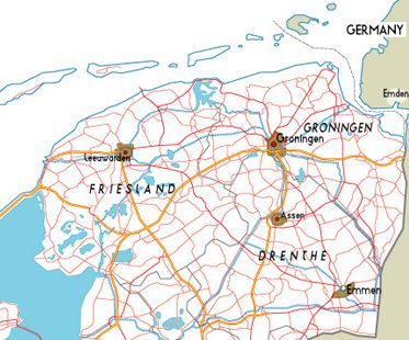 Kaart van het servicegebied: Noord-Nederland